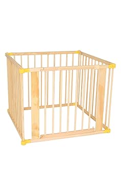 dibea DP00585 Holz Laufstall für Baby und Kleinkind, Laufgitter mit Tür, 270° klappbar und vormontiert, 4 Elemente je 90 x 68