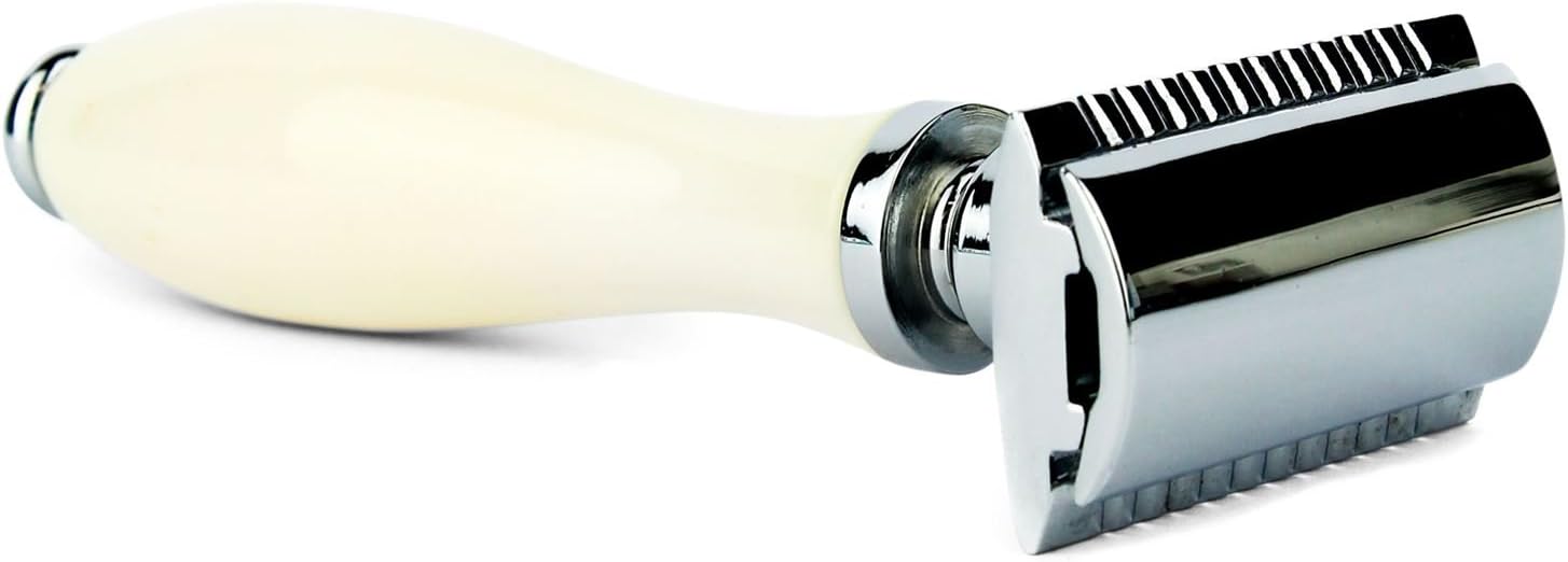 Parker 111W White Resin Three Piece Double Edge Safety Razor
