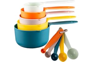 Smithcraft Measuring Cups and Spoons Set, 10 Piece Cute Measuring Cup Spoon Set, Plastic Measuring Cups and Spoons, Rainbow Colorful Measure Cups Measurement Spoons for Baking & Kitchen Random Color