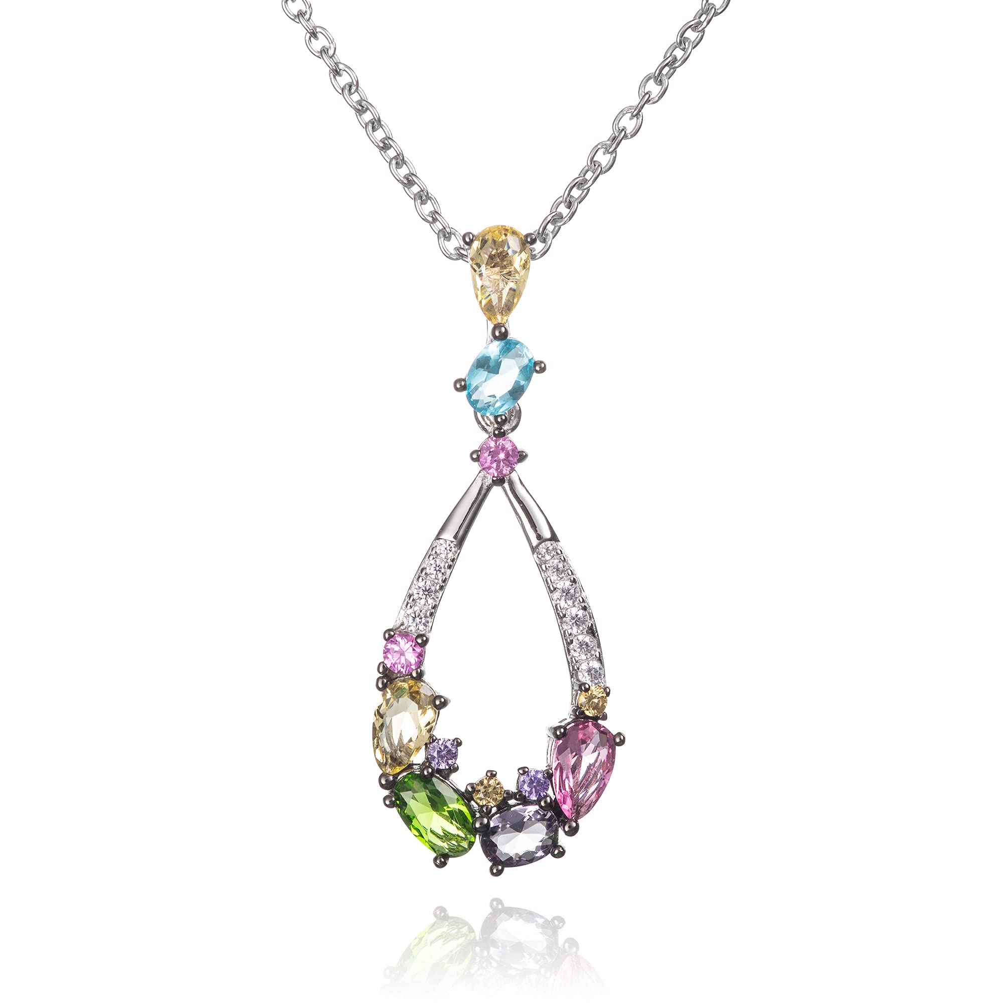 namana Colourful Pendant Necklace for Women. 925 Sterling Silver Necklace for Women with Multicoloured Stones and Cubic Zirconia Gemstones. Colourful Chain and Pendant for Women in Sterling Silver