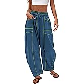 Nirovien Womens Barrel Sweatpants High Waisted Wide Leg Sweatpants Drawstring Lounge Baggy Pants Barrel Sweats