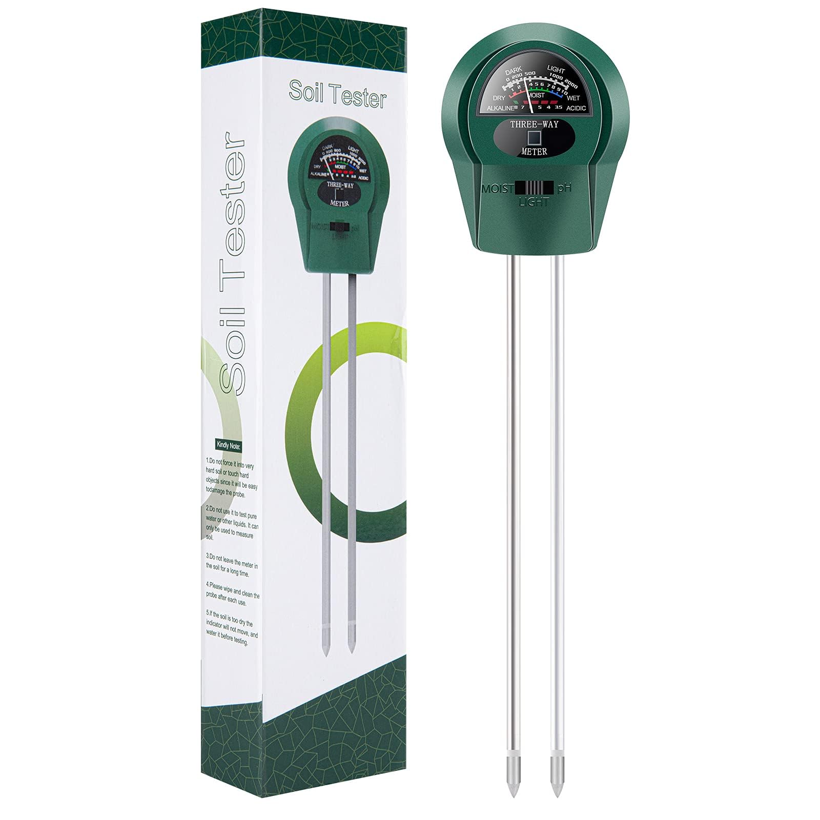 Wealrotn Soil Moisture Meter 3 in 1 PH Light for Plants, Soil Tester Plant Watering Indicator Testing Kit Great for Garden, House, Lawn, Farm, Indoor & Outdoor (1-Pack)