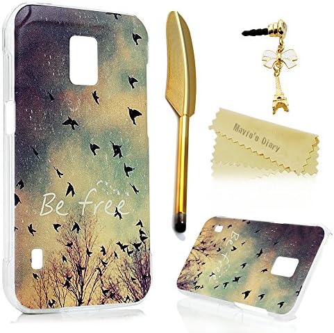 (Not for S5)S5 Active Case,Galaxy S5 Active Case - Mavis's Diary Special Flying Birds Pattern Clear Cover Hard PC Case for Samsung Galaxy S5 Active SM-G870A &amp; 3D Bling Cute Dust Plug &amp; Feather Pen