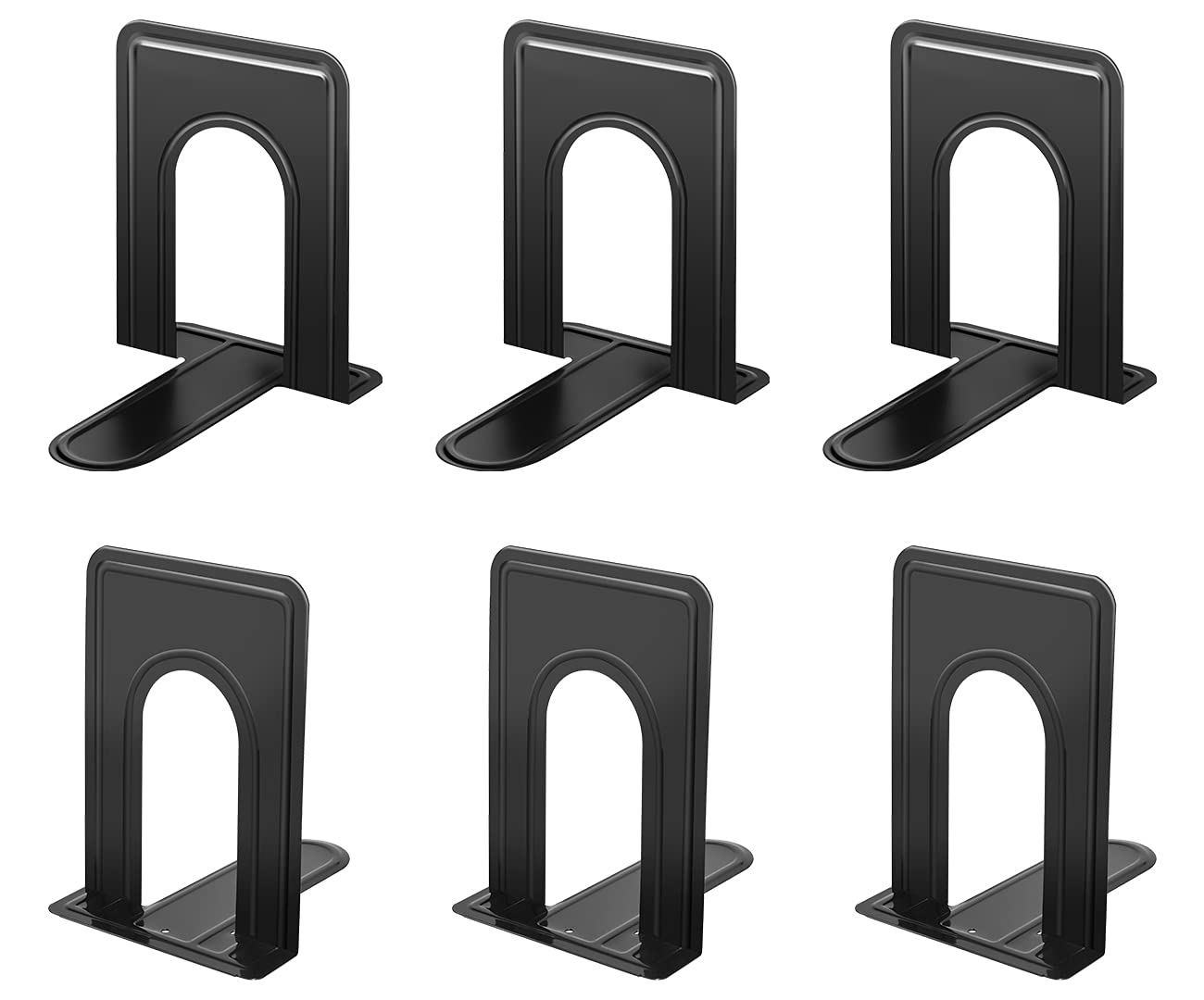 JIKIOU Heavy Duty Metal Bookends Holder for Shelves, Anti-slip Base, Black, Great for Library, Office, Home, School, 3 Pairs