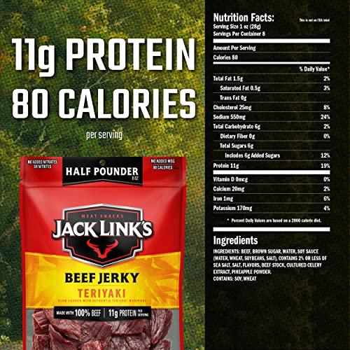 Jack Link's Beef Jerky, Teriyaki, ½ Pounder Bag Flavorful Meat Snack
