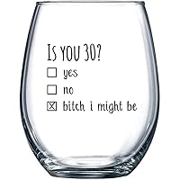 1990 30th Birthday Gift for Women and Men Wine Glass - Funny Is You 30 Gift Idea for Mom Dad Husband Wife – 30 Year Old…