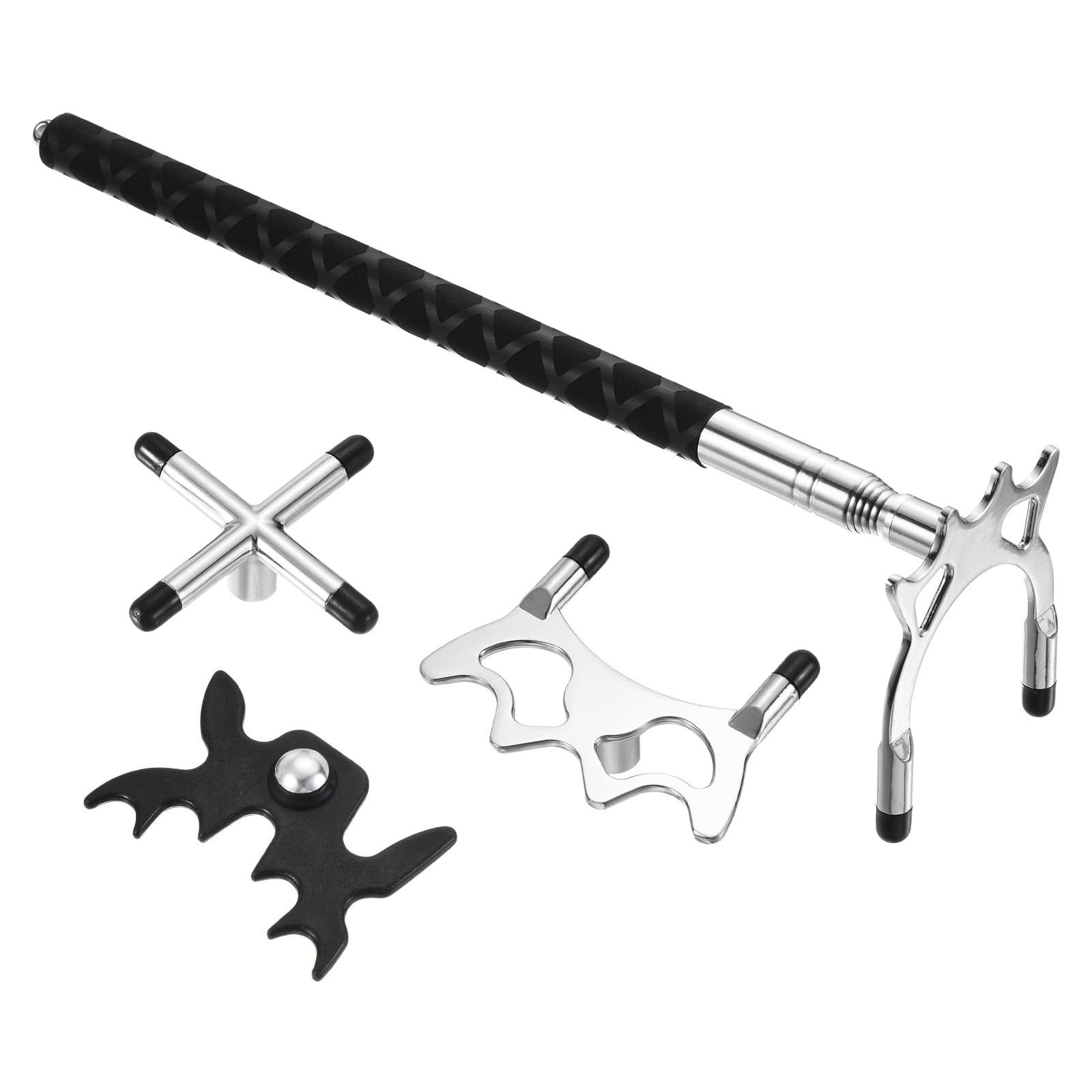 PATIKIL Retractable Billiards Cue Stick Bridge, Silicone Pool Cue Accessory with Removable Metal Low/High/Cross Bridge Head for Pool Table Competition, Silver/Black