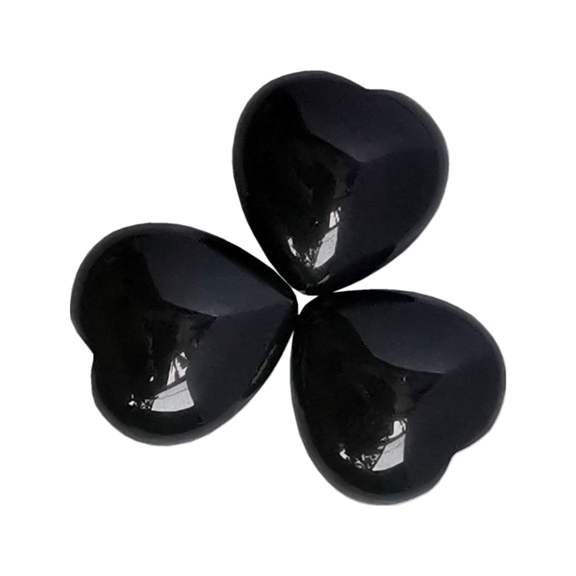 Manekieko 3 Pcs Natural Black Obsidian Pocket Palm Thumb Healing Crystal Heart Love Worry Stones,25mm Reiki Balancing Crystal and Healing Stones