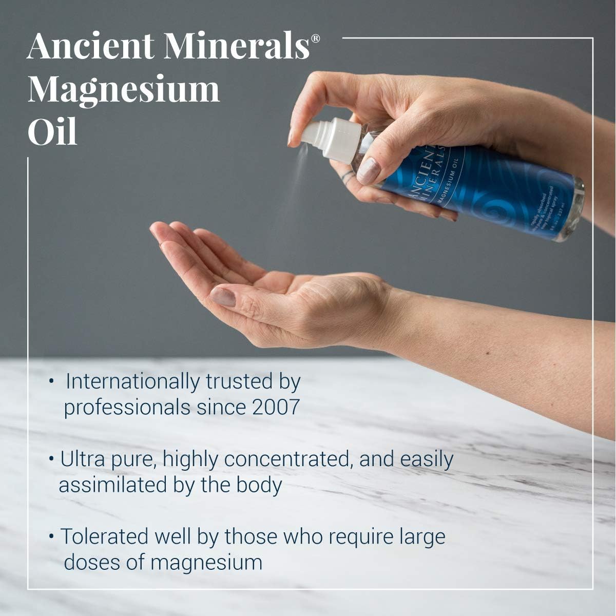 Ancient Minerals Magnesium Oil Spray Bottle of Pure Genuine Zechstein Magnesium Chloride - Topical Magnesium Supplement for Skin Application and Dermal Absorption (4oz): Health & Personal Care