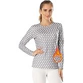 MANCYFIT Womens Thermal Tops Fleece Lined Shirt Long Sleeve Base Layer Dotted Shirt Grey & White XX-Large