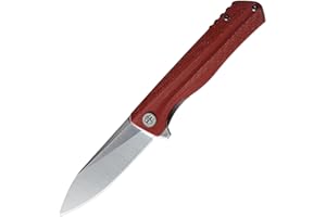Petrified fish PF818 Folding Knife,3.54" D2 Steel Satin Blade,104g Micarta Handle Pocket Folding knife (Red, Micarta)