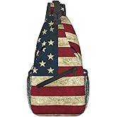 LOSTORCHI American Flag Crossbody Sling Bags for Women Men Vintage USA Flag Retro Striped Design Travel Sling Backpack Casual Chest Shoulder Bag Old Aged Grunge Art Gym Sports Hiking Daypack