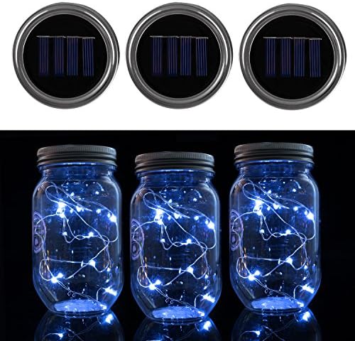 Premium Mason Jar Lights Top Quality 10 LED White Color Solar-powered Fairy Lights Lids (3 Pack) Insert for Decorating Christmas, Wedding, Holiday or Other Parties(Jars Not Included)