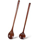 Wooden Spoons for Cooking, 2 Pcs 11 Inch/13 Inch Long Handle Wood Cooking Spoon Mixing Spoons Large Wooden Kitchen Utensils Round Serving Spoon for Tasting, Stirring