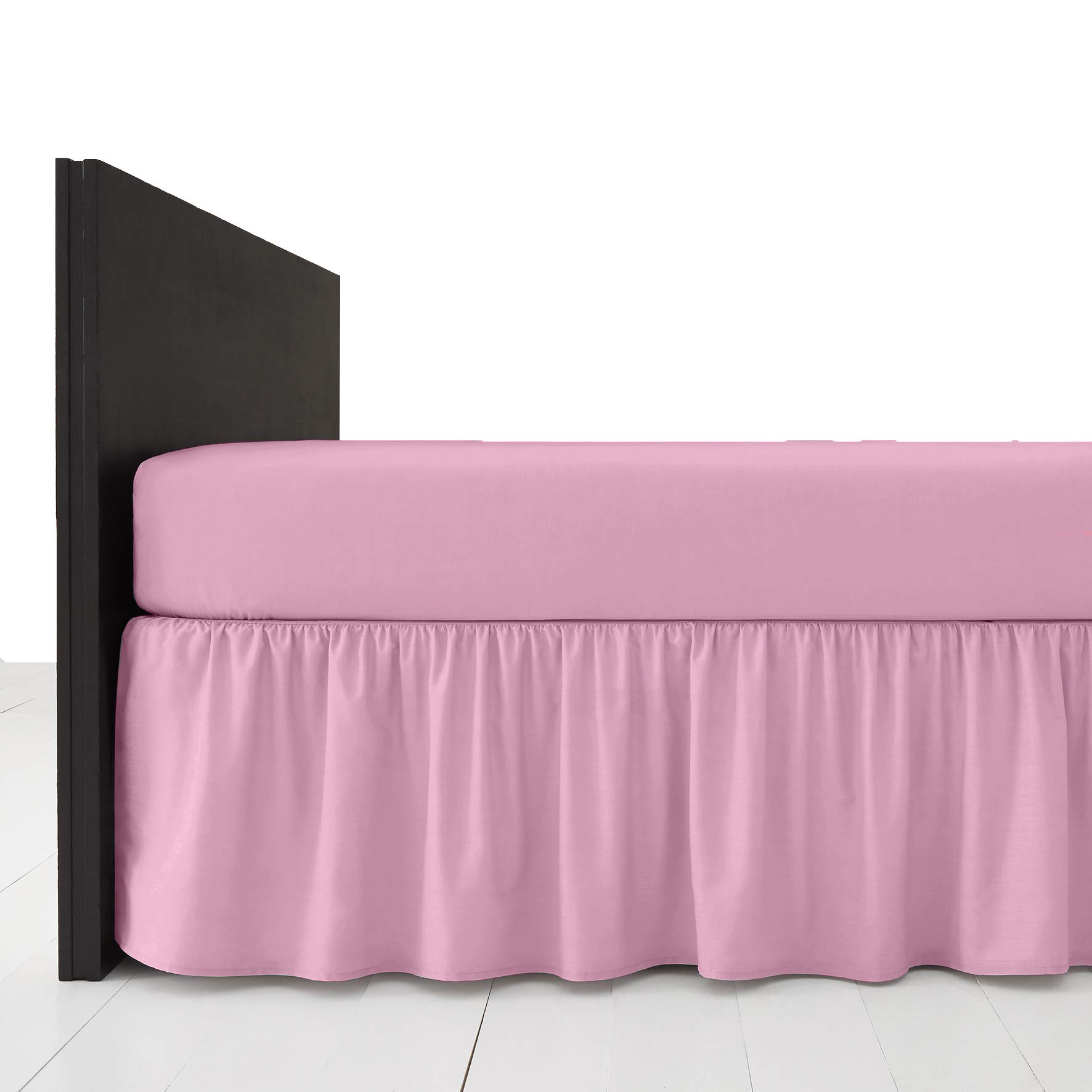 AmigoZone Plain Pollycotton Frilled Bed Base Valance Sheet (Pink, Double)