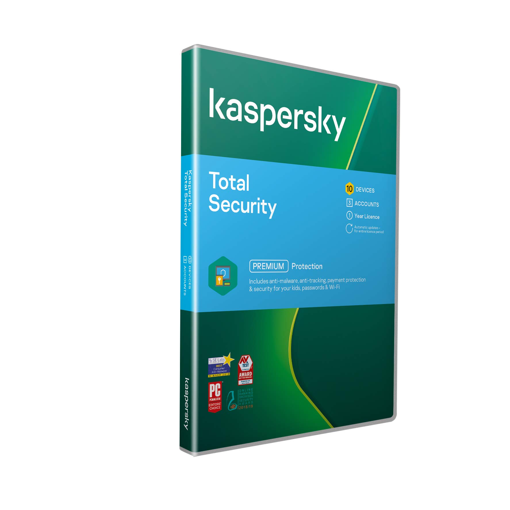Kaspersky Total Security 2021 | 10 Devices | 1 Year | Antivirus, Secure VPN and Password Manager Included | PC/Mac/Android | Activation Code by Post