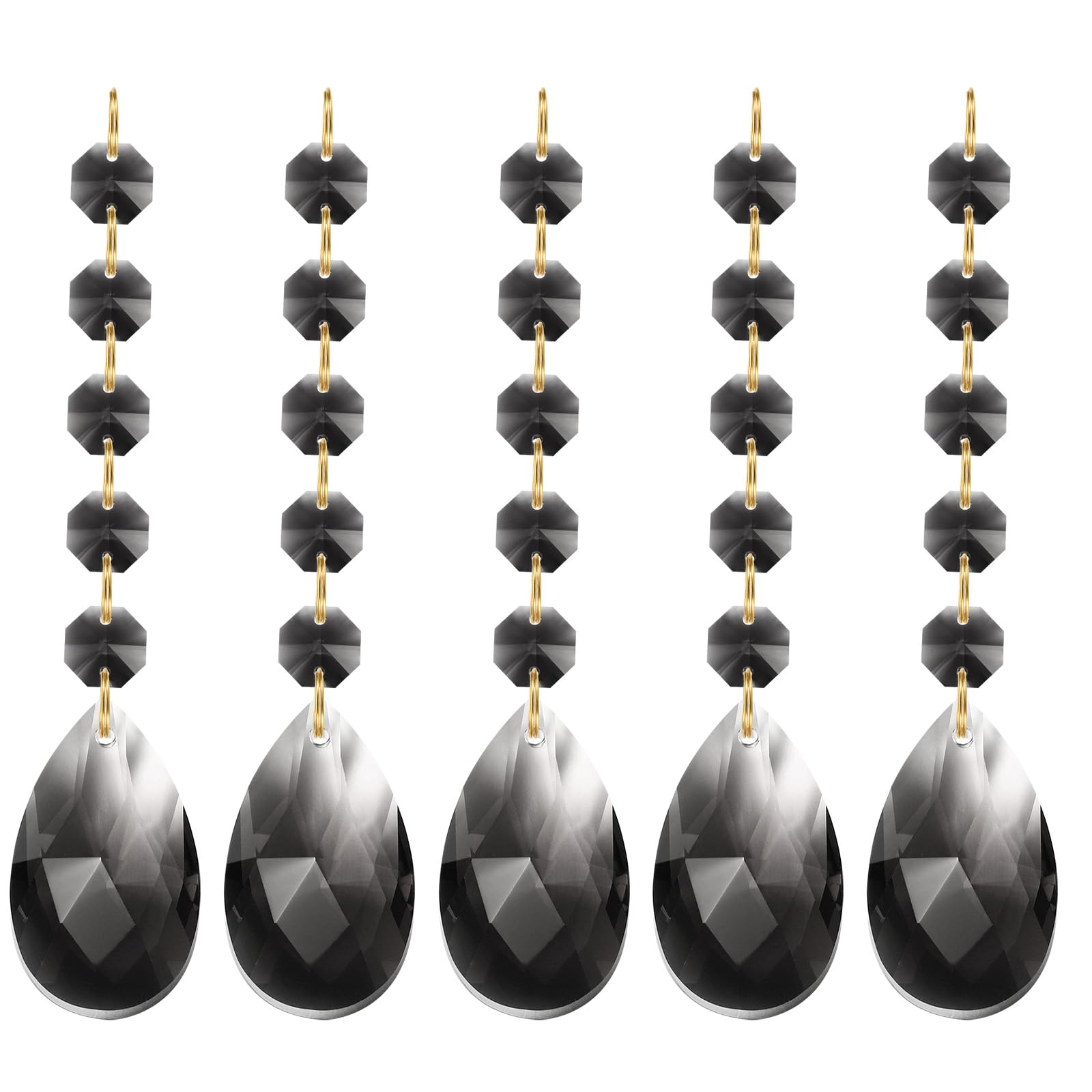 PATIKIL Teardrop Crystal Chandelier Pendants Beads, 5 Pack 135mm Length 38mm Chandelier Prisms Parts Ornaments Hanging Beads for DIY Arts Crafts Decoration, Light Black