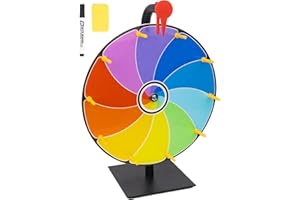 JSTFRU 12 Inch Heavy Duty Spinning Prize Wheel - 10 Slots Color Tabletop Roulette Spinner of Fortune, with Dry Erase Marker and Eraser for Show, Carnival, Win Fortune Spin Games(Instructions Are Included)