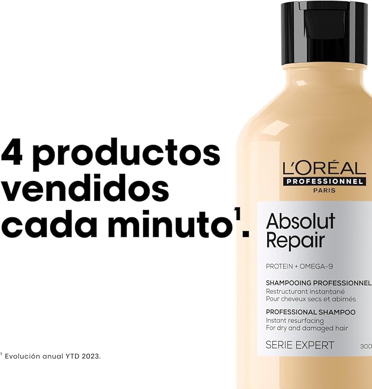 L’Oréal Professionnel, Champú Tratamiento Reconstructor para Pelo Seco y Dañado, Absolut Repair, 300ml