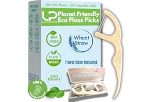 LP LIVINGPRO Twin Line Biodegradable Floss Picks (220 Count) - Compostable Tooth Flossers Minty Fresh-Double Thread 2X The Clean | Bonus Travel Case | Thing Thread Glide Easy & Shred-Resistant