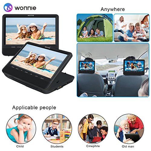 image for WONNIE 9.5'' Dual Screen DVD Player for Car Headrest Portable DVD play