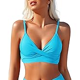 Limeeke Women's Twist Front Bikini Top V Neck Padded Swimsuit Top Adjustable Spaghetti Straps Bathing Suit Tops