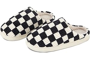 kissxiaoya Unisex House Slippers, Plaid Scuff Slides, Womens Cozy Memory Foam Slipper, Slip on Warm Checkered Shoes Indoor Outdoor with Anti-slip sole