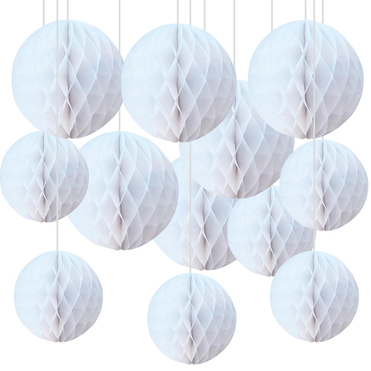 CC wonderland zone 12pcs White Paper Honeycomb Balls,Hanging Tissue Pom poms for Party Decoration,6inch&10inch