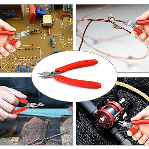 VAKOO Wire Flush Cutter 5-Inch VK-Ita Micro Diagonal Cutting Pliers for Electronics and Jewelry Marking- Red
