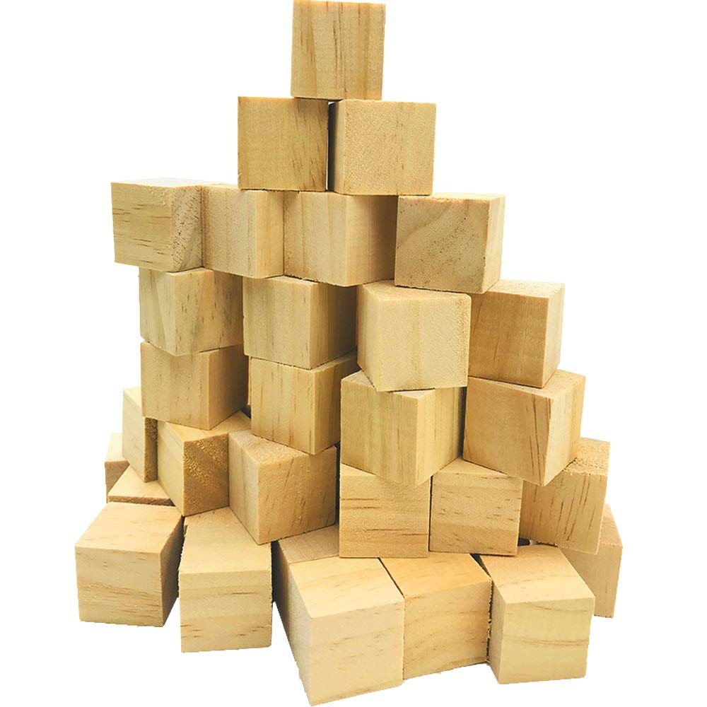 Fycooler Small Wooden Cubes Wood Carving Kit - Natural Unfinished Pine Wood Blocks - Kids Educational Cubes for DIY, Art & Crafts, Puzzles, Numbers - 35pcs - 3x3x3cm/1.18 x1.18 x1.18 inch