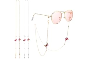 Amabro Eyeglasses Chain for Women, 2 PCS Butterfly Beaded Glasses Straps Mask Lanyard Necklace Eyewear Retainer Chain