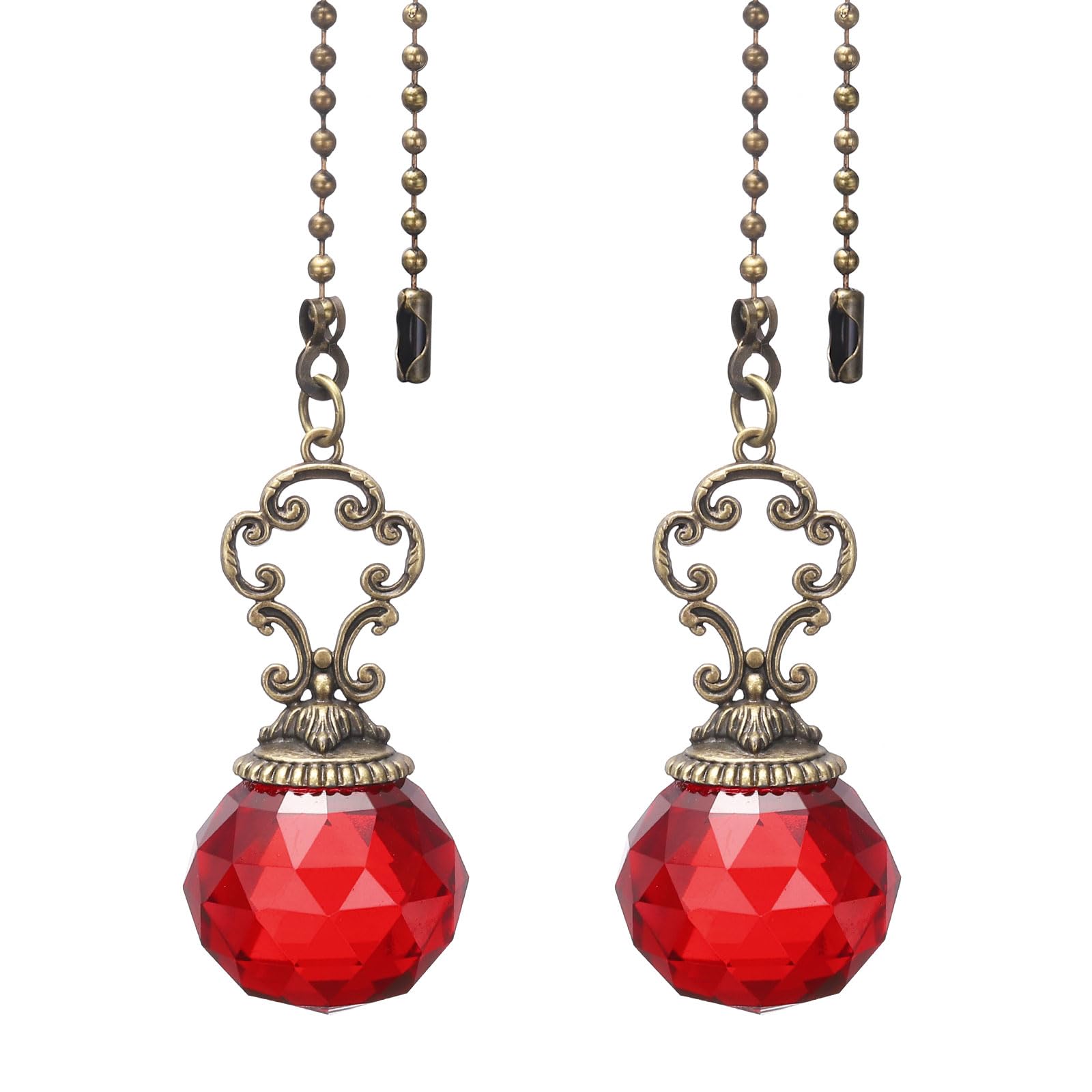 PATIKIL Ceiling Fan Pull Chain, 2 Pack 12" Decorative Crystal Pendant Chain Extender Charm Extension Pull String for Ceiling Fans Light Lamp, Red