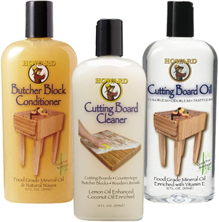 Howard Chopping Board, Bread Board and Butchers Block Essentials. Conditioner, Cleaner and Oil.