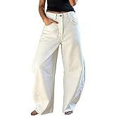 EXLURA Womens Barrel Jeans Wide Leg Y2K Boyfriend Denim Pants Hip Hop Vintage Baggy Jeans Cotton Mid-Low Elastic Waist Pants