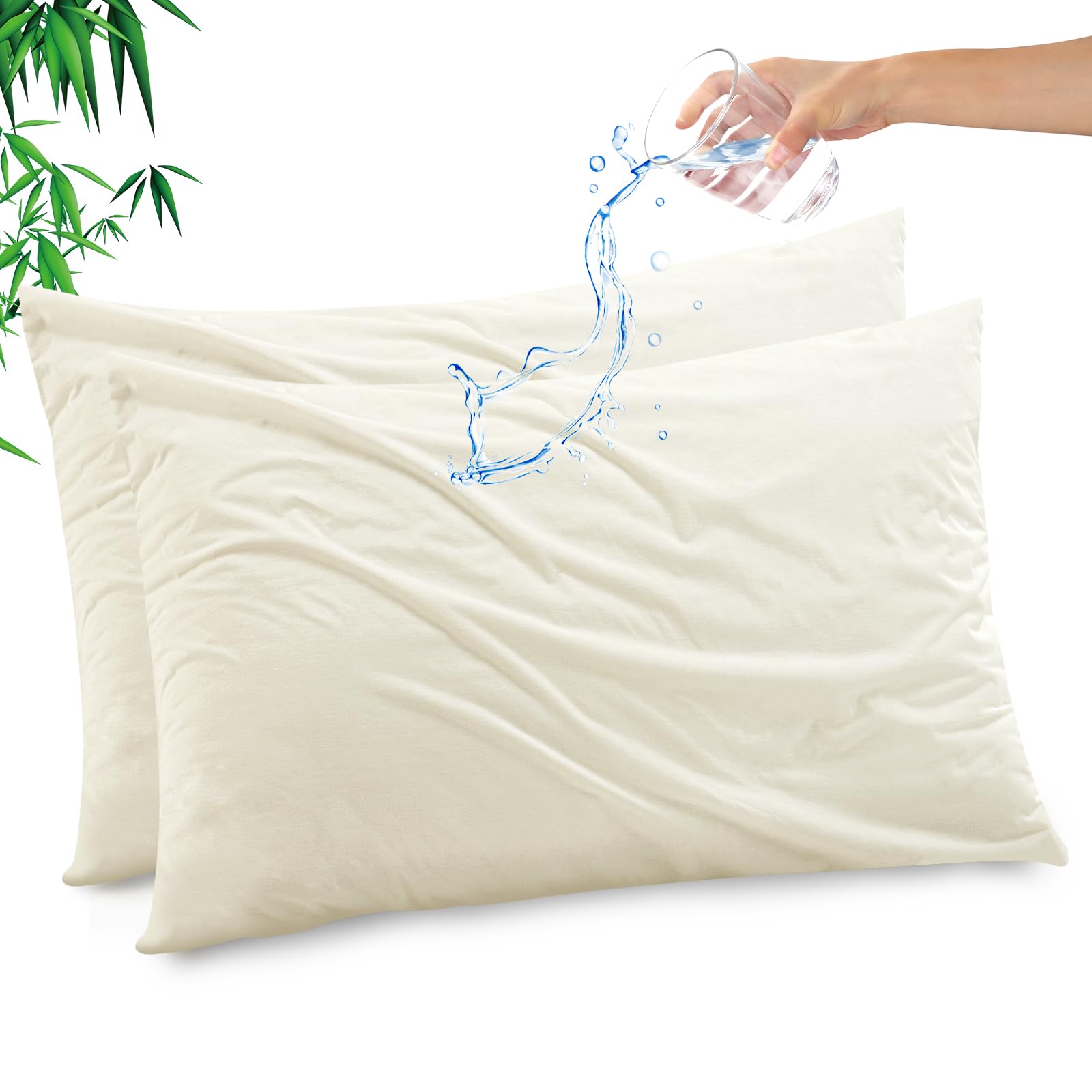 Photo 1 of Gogreen Bamboo Rayon Waterproof Pillow Protector, Breathable Pillow Cover, Cooling Pillow Case Protector with Zipper, Super Soft Pillow Case Cover with Zipper (2 Packs, Standard 20"x26", Beige)