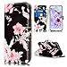 S6 Phone Case Wallet, Galaxy S6 Case, JanCalm Flower Pattern Premium PU Leather Wallet [Card/Cash Slots] Stand Magnetic Flip Folio Cover for Samsung Galaxy S 6 + Crystal Pen (Black/Flower)