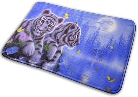 Amazon 月明かりの下で手作りのホワイトタイガーメモリーフォームバスマット滑り止めソフト吸収バスラグ屋内 屋外装飾キッチンバスルームフロア用 玄関マット 玄関マット オンライン通販