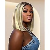 Alididi Highlight P18/613 Blonde Bob Wig Human Hair Straight 13x5 HD Transparent ombre Lace Front Wigs Human Hair Pre Plucked Short Bob Wig human hair 180% Density 613 bob wigs for black women 10 Inch
