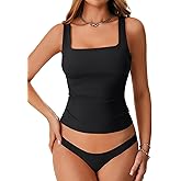 Rooscier Women's Square Neck Sleeveless Double Lined Slim Fit Basic Going Out Tank Top