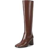 IDIFU IN3 Knee High Boots for Women Square Toe GoGo Chunky High Heeled Tall Long Fall Boot with Side Zipper Dress Comfortable Fashion Pull On Small Thick Heel Boots