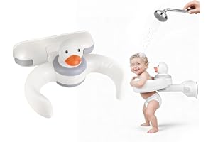 GRNPEAK Baby Bath Stand with Pressable Duck Toy, No-Drill Interactive Bath Support with Adjustable Height & Non-Slip Suction Cups, Hands-Free Helper for Newborns & Toddlers 0-36 Months
