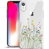 Unov for iPhone XR Case, Clear with Embossed Design, Flower Bouquet | Slim Fit Good Grip, Anti-Slip Embossed Pattern, Shockproof Protective Bumper, Raised Camera Protection, Anti-Scratch Soft TPU