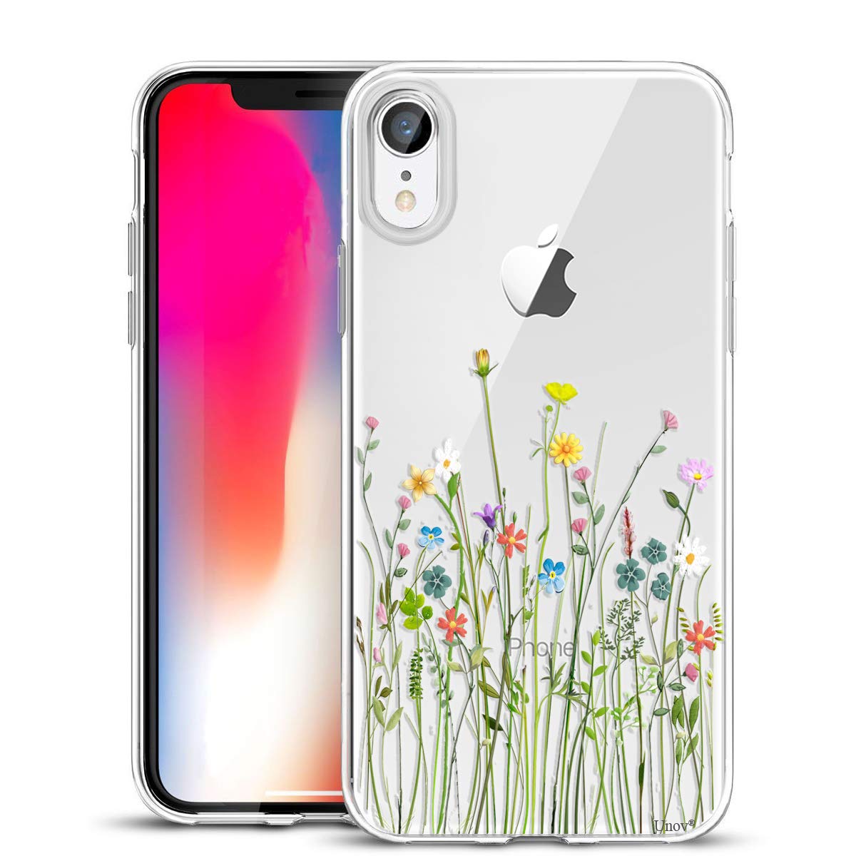 Unov Case Compatible with iPhone XR Case Clear with Pattern Slim Protective Soft TPU Bumper Embossed Design Shock Absorption 6.1 Inch (Flower Bouquet) — image 1