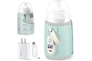 S SUNSBELL Baby Bottle Warmer, Baby Bottle Insulation Cover Bottle Warmer with 18W Quick Charge, Portable Bottle Warmer Adjustable Milk Warmer with Temperature Control,Baby Warmer Bottle for Home/Family Travel