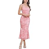 ODIZLI Womens Mesh Sleeveless Floral Print Ruched Bodycon Midi Dress Cami Dress Party Dress Going Out Dress