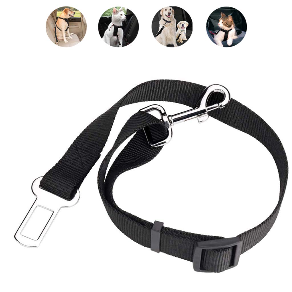 Pet Zone Car Seat Belt Black Headrest Cat Dog Safety Harness Restraint Vehicle Traveling Strong Leash Vest Elastic Anti Shock Buffer Lockable Swivel Carabiner Travel Accessories