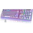 NPET K11 Wireless Gaming Keyboard, Rechargeable Backlit Ergonomic Water-Resistant, 2.4G Wireless Ultra-Slim Full Size Rainbow LED Backlit, Purple