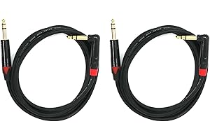 Rannsgeer 2 Pack 1/4 Inch TRS to 1/4 Inch TRS Right Angle 6 Feet Patch Cable (6 Ft 2 Pack)