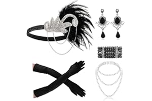 Cizoe 1920s Gatsby Accessories Set for Women Flapper Headband 20s Headpiece Necklace Gloves(bc)