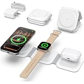 15W Magnetic Travel Charging Station, 3-in-1 Foldable MagSafe Charger | Wireless Charger for Apple Multiple Devices - iPhone Duo 18 17 16 15 14 13 12 Pro Max, Watch &amp; AirPods - Slim Portable, White